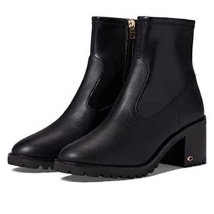 NWOT Coach joy leather bootie - lug sole boots in black